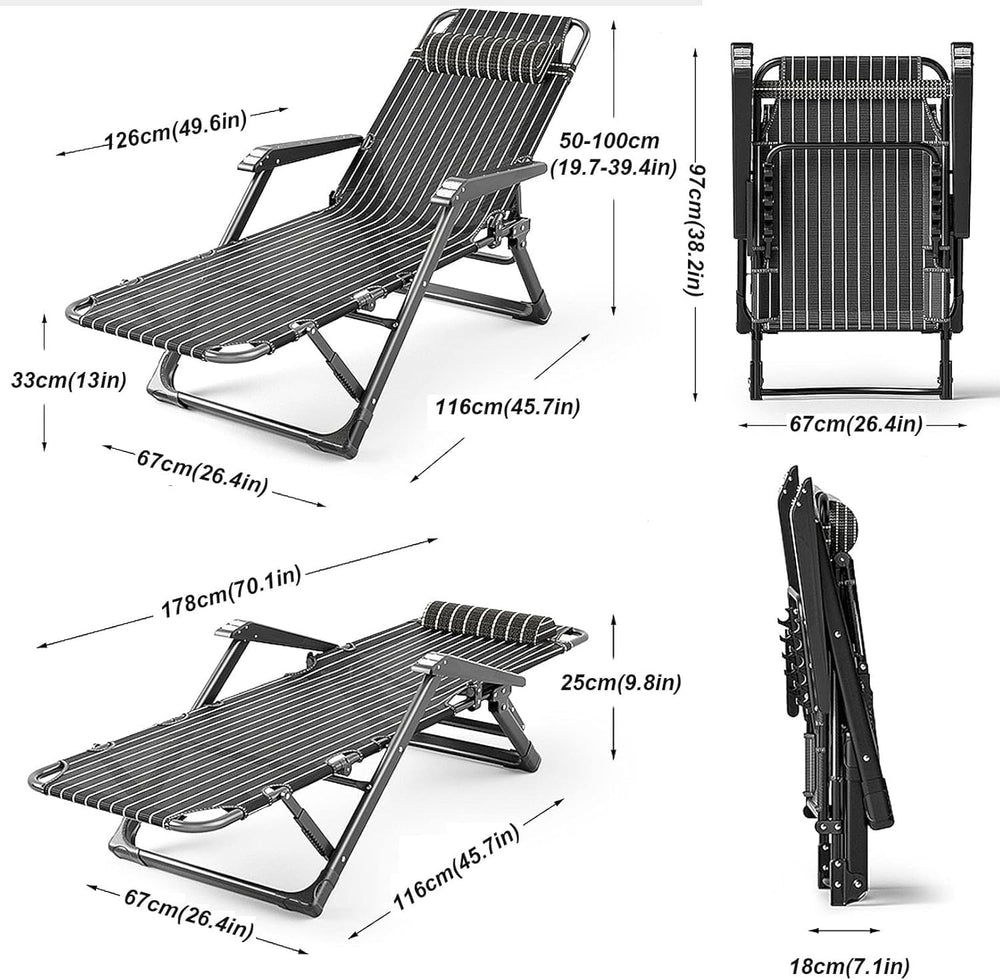 Lawn Recliner Folding Portable Chaise Lounge, Gravity Chair with Detachable L...