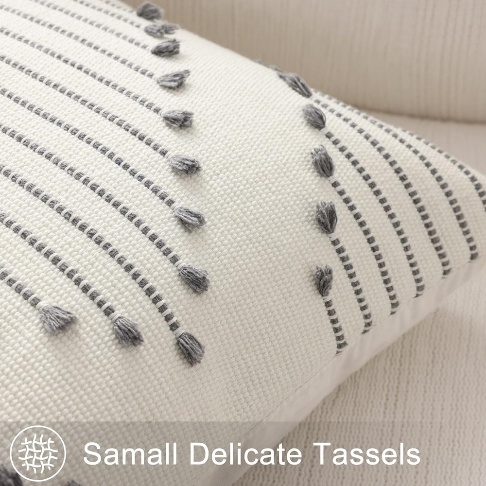 Mecatny Boho Outdoor Throw Pillow Covers 20x20 Set of 2 Grey & Cream White