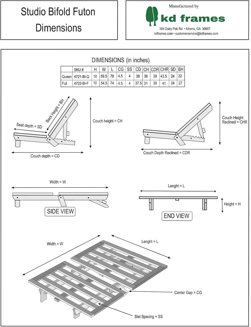 KD Frames Studio Bifold Futon (Queen)