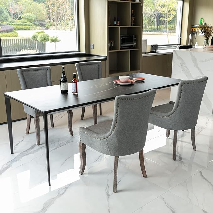 Gray Dining Chairs Set of 4, Kitchen & Dining Room Chairs, Fabric Upholst...