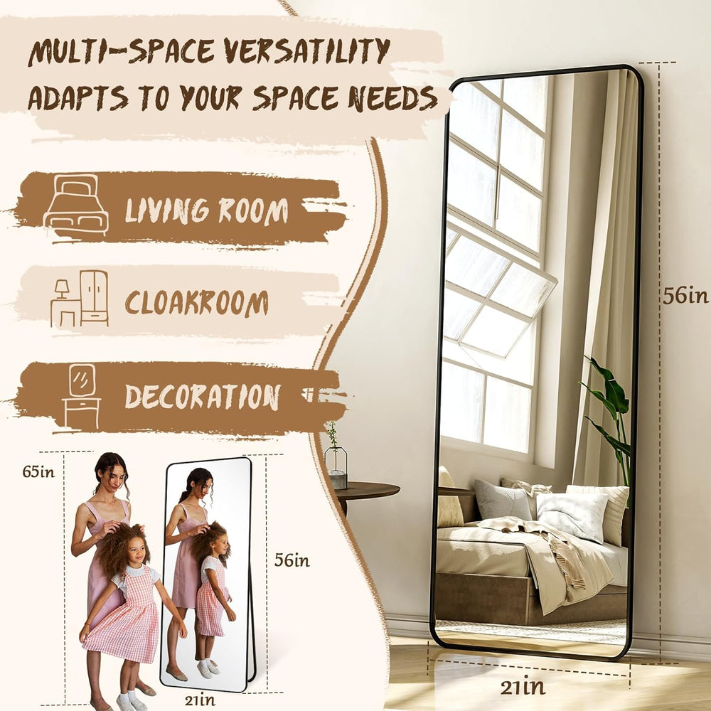 XRAMFY 56"x21" Floor Full Length Mirror Standing Full Body Rounded ...