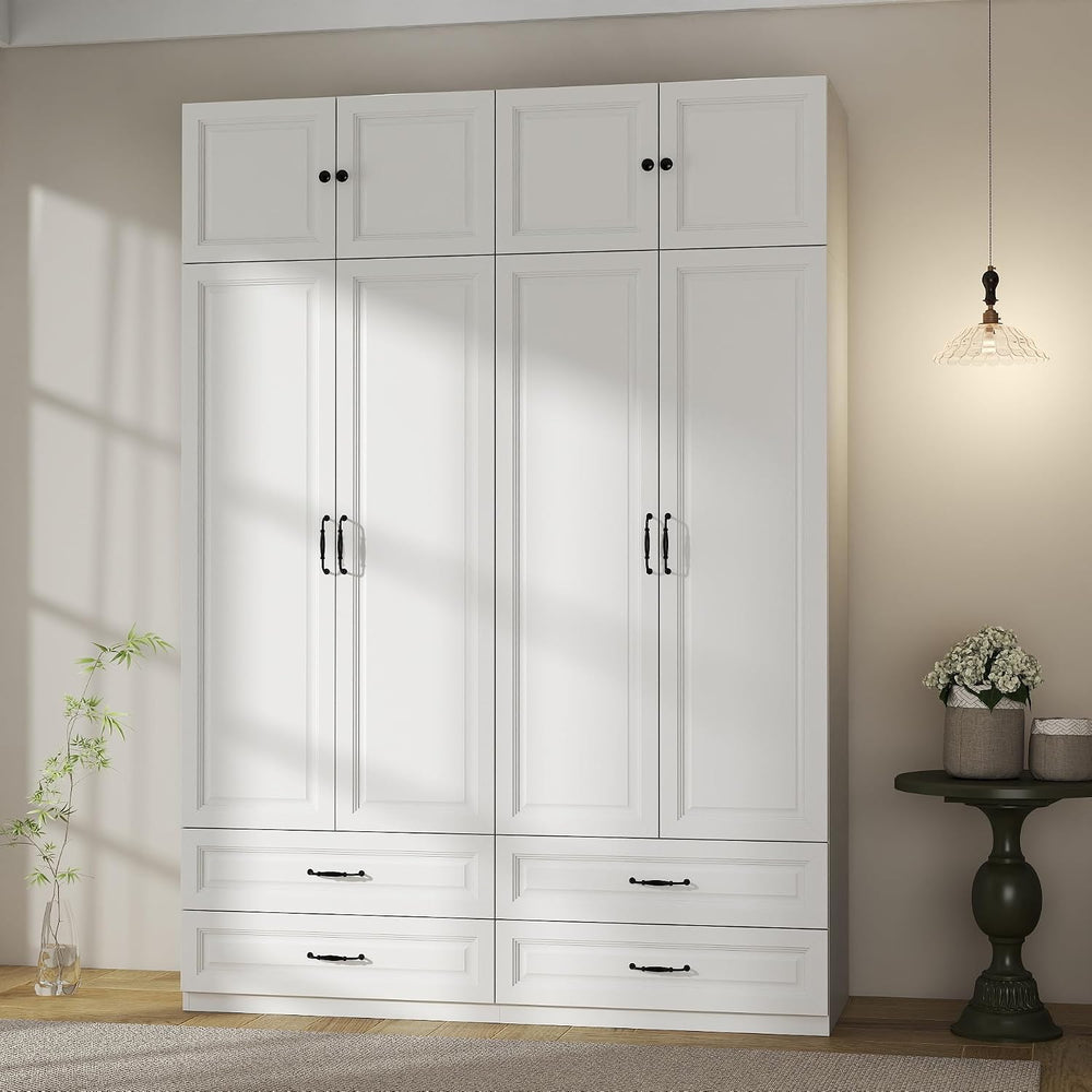 White Armoire Wardrobe Closet with 4 Drawers, 88" Tall x 63" Wide