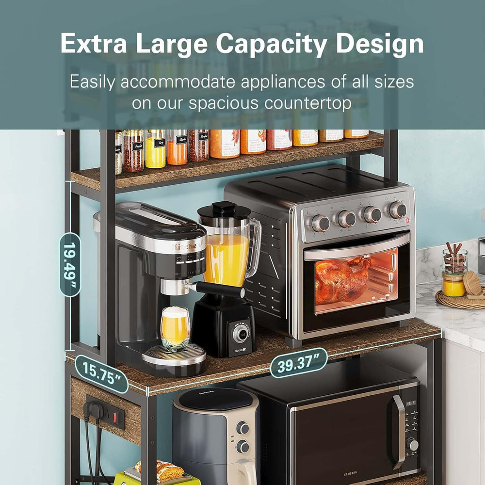 Denkee Large Bakers Rack with Power Outlets, 38 Inch Microwave Stand with Sto...