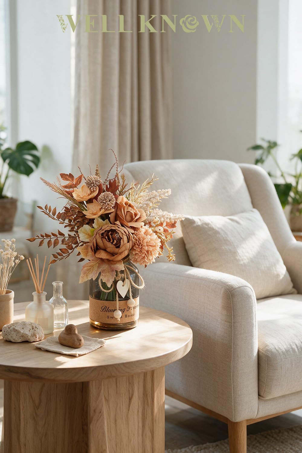 WELL KNOWN Artificial Flower Arrangement with Vase, Coffee Brown Terracotta