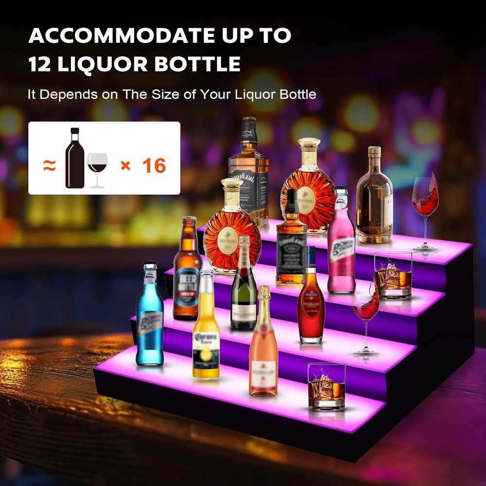 Dollate 4-Tier 16 Inch LED Liquor Bottle Display Shelf, Tabletop Wine Rack, 1...