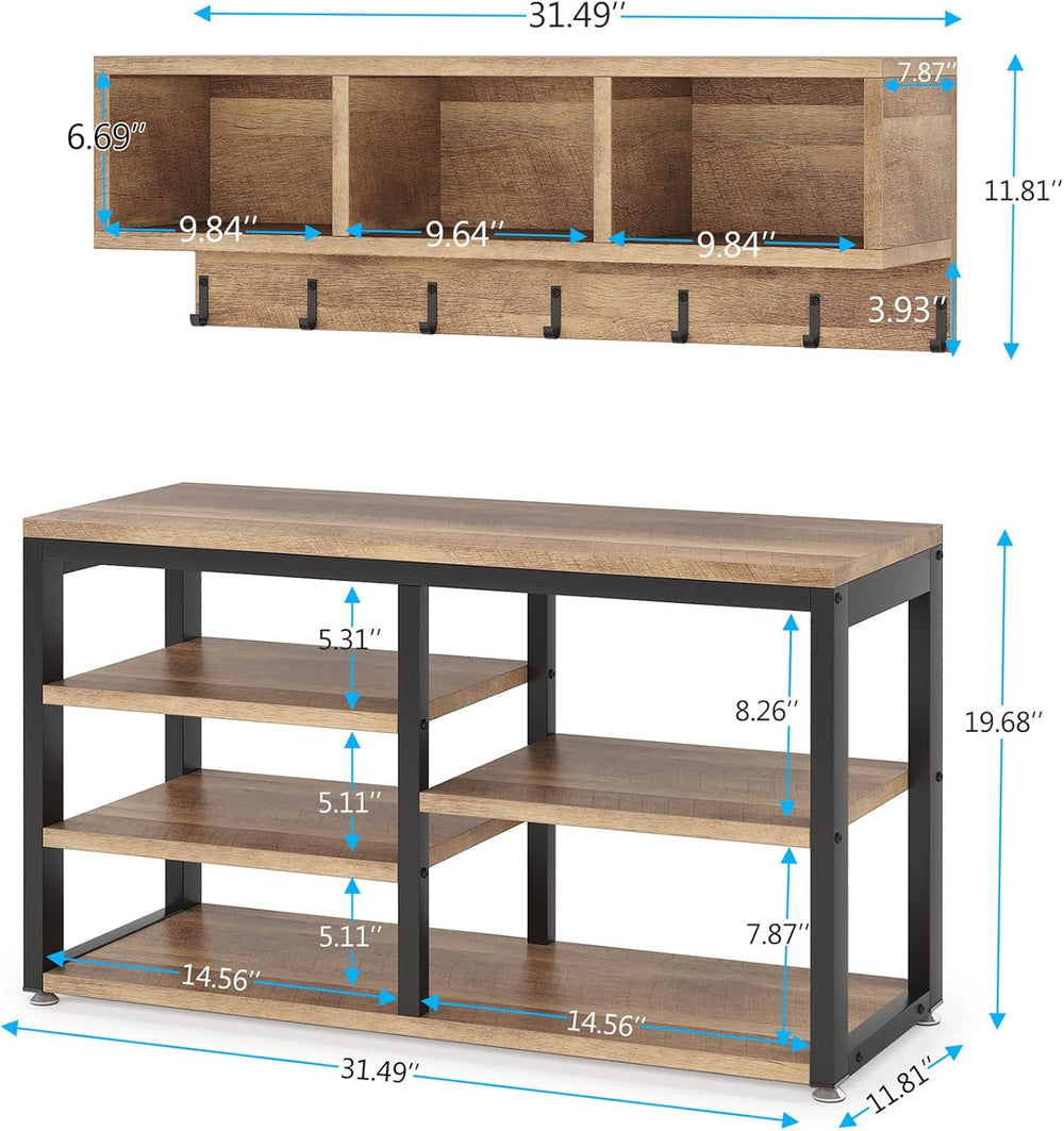 Tribesigns Coat Rack Set, Hall Tree, Industrial Shoe Bench, 3 Storage Cubbies...