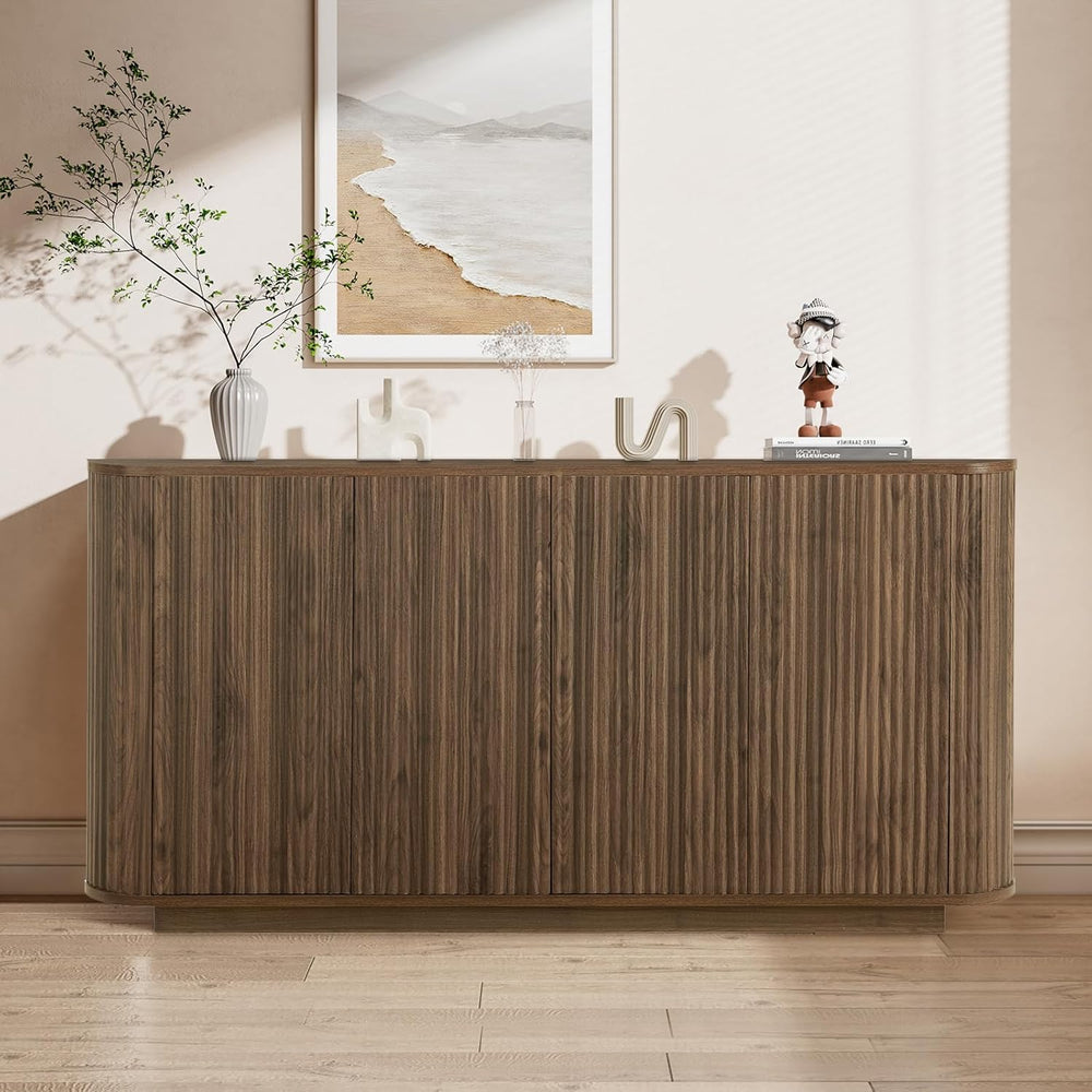 64" Sideboard Buffet Cabinet with Fluted Accent and Adjustable Shelves, ...