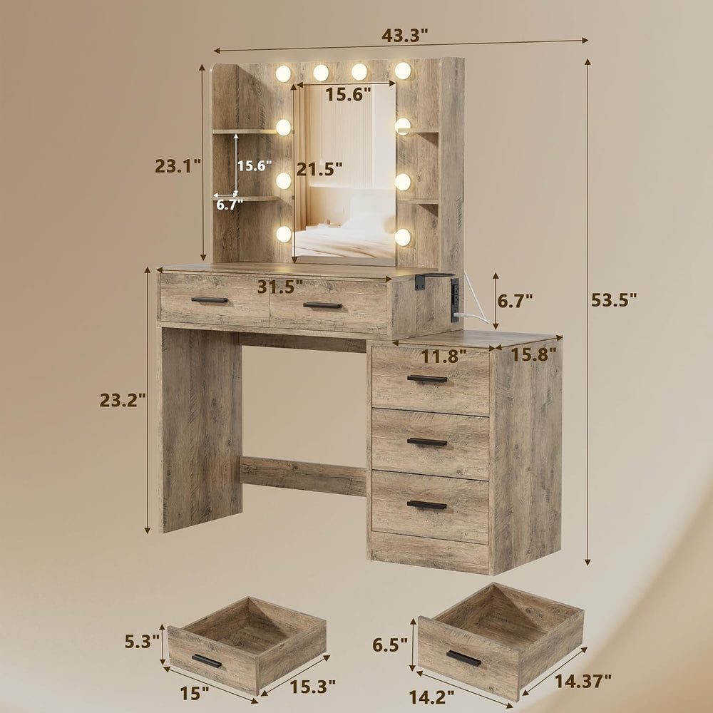 Furmax Makeup Vanity Desk with Mirror and Power Outlet, Vanity with 3 Color L...