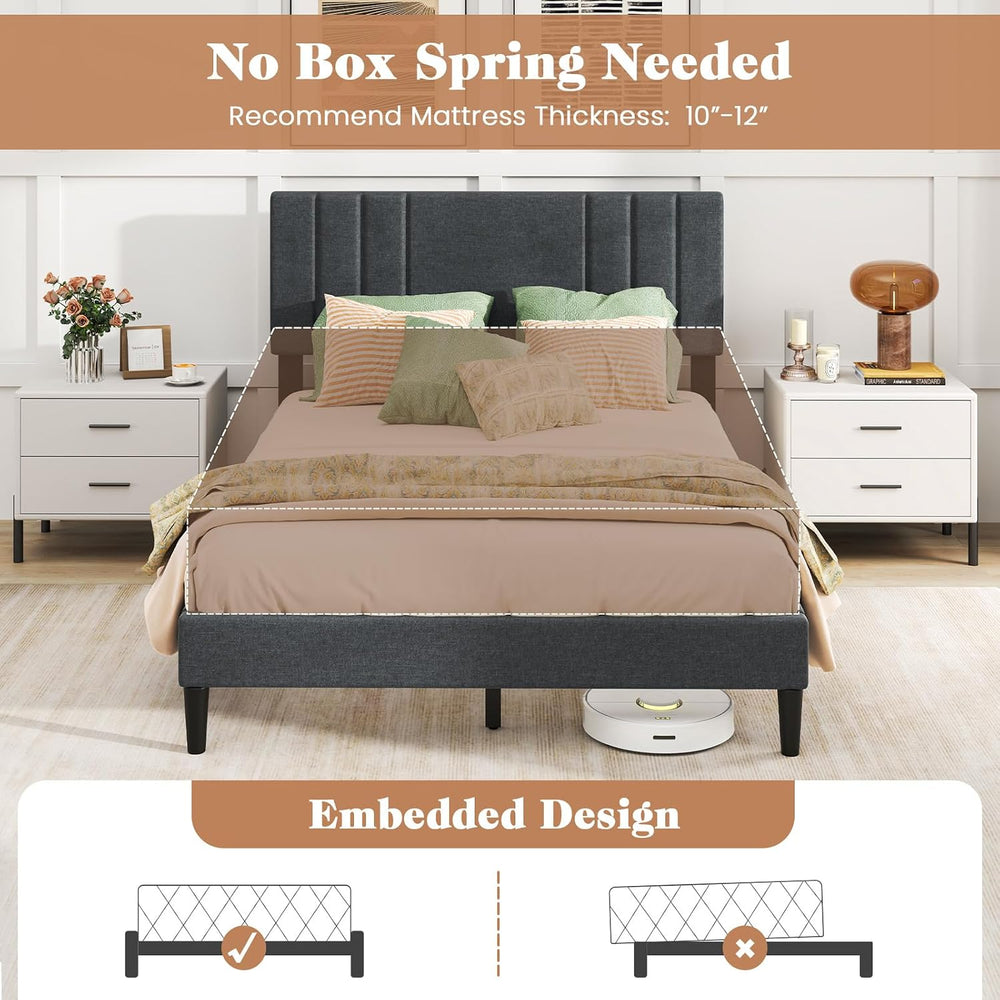 GIANTEX Full Size Platform Bed Frame, Modern Upholstered Bed Frame with Verti...