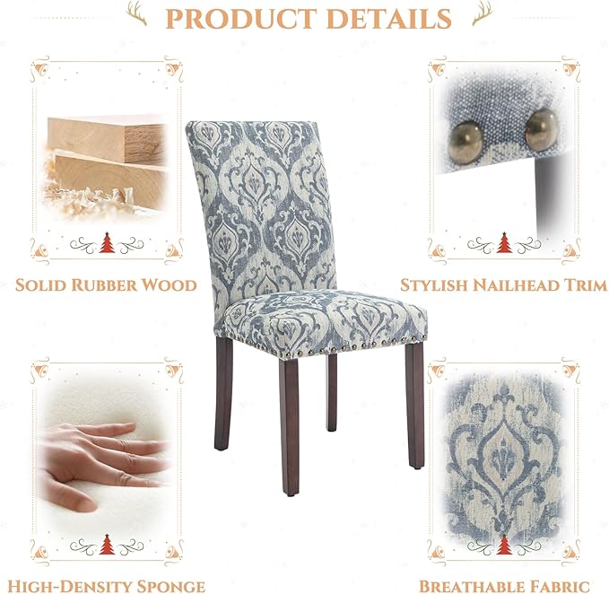 Parsons Dining Chairs Set of 4, Upholstered Nailhead Dining Room Kitchen Side...