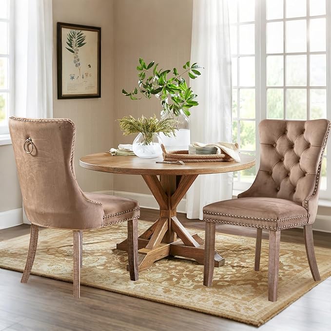 Velvet Upholstered Dining Chairs Set of 2, Modern Style Kitchen Side Chairs w...