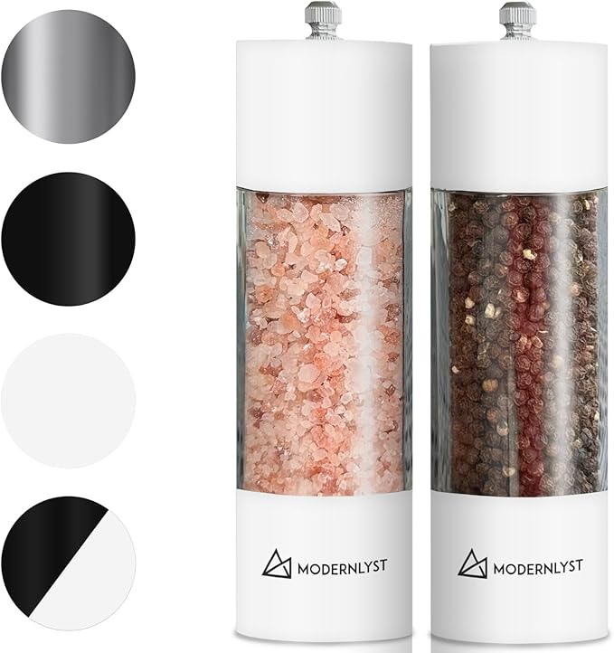 Manual Salt and Pepper Grinder Set of 2 | Large Round Shakers | 7.5 Inch