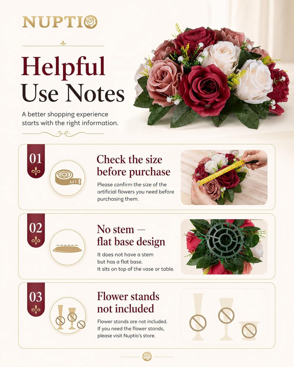 NUPTIO Artificial Flower Centrepieces for Tables: Fake Rose Balls, 10 Pcs