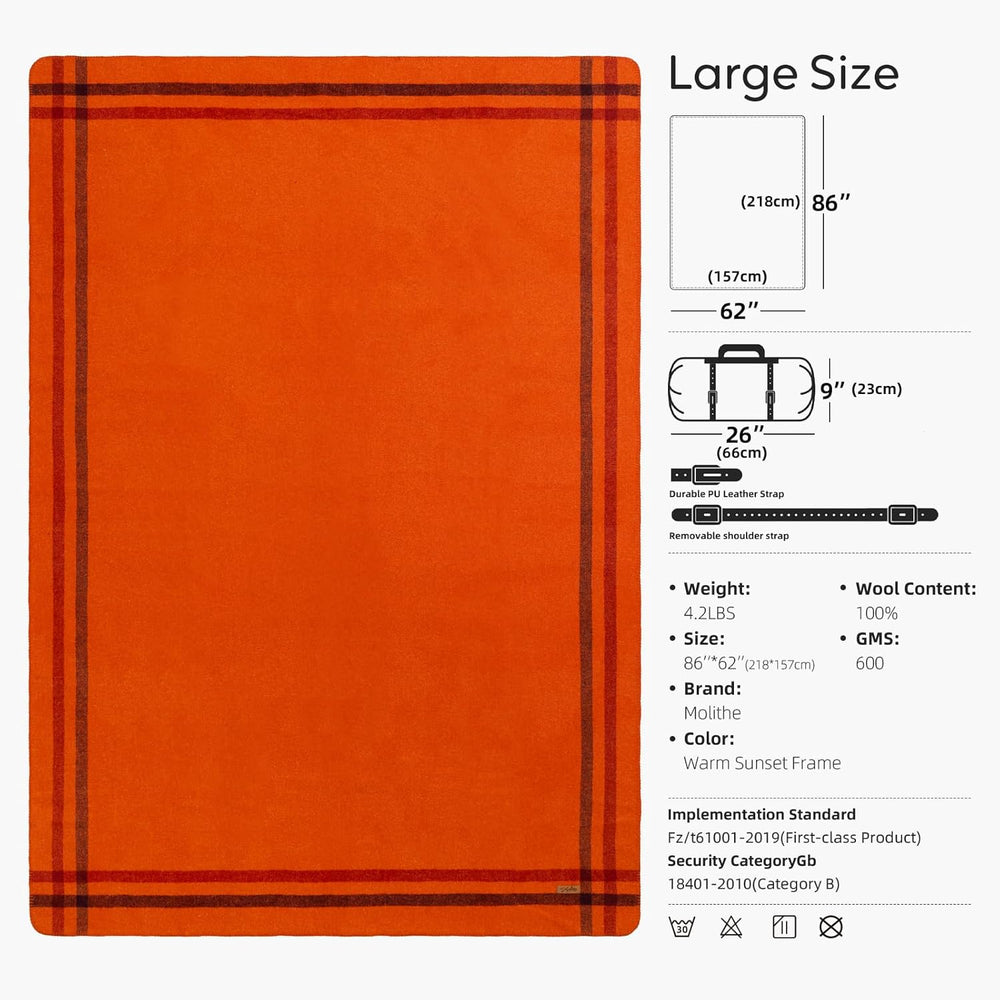Molithe 100% Wool Blanket, 62" x 86", Warm, Thick, Military, Campin...