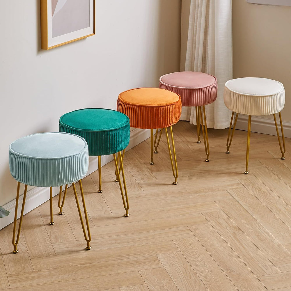 IBUYKE Makeup Vanity Stool, Velvet Round Footrest Ottoman, Blue LG-30H
