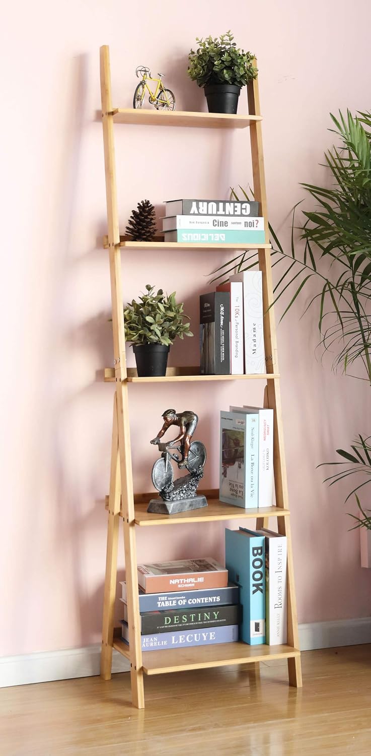 Corner Ladder Shelf Storage Shelving, 5 Tier Books/CDs/Albums/Files Holder in...