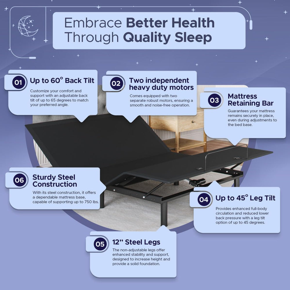 Celestial Sleep Aurora Adjustable Bed Base (Frame) + 12 inch Gel Memory Foam ...