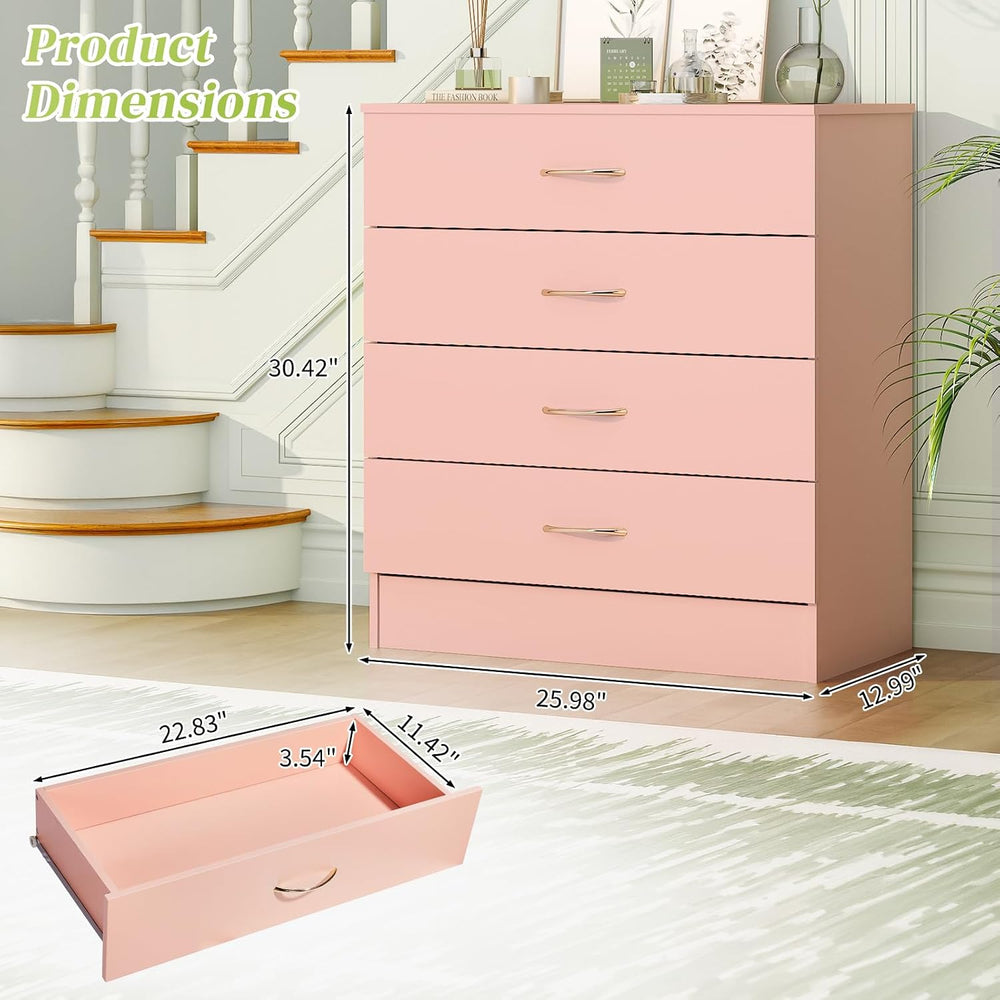 Karl home Pink 4 Drawer Dresser, Modern Small Chest of Drawers