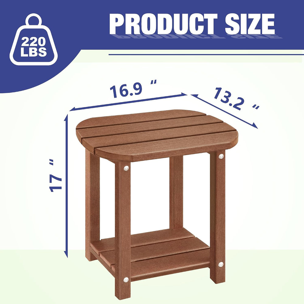 LZRS 2-Tier Patio Side Table, Heavy Duty HDPE Outdoor End Table with Wood Tex...