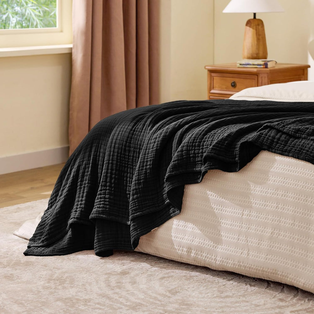 Cotton Muslin Blankets for Hot Sleepers, Black, Twin 60"x80"