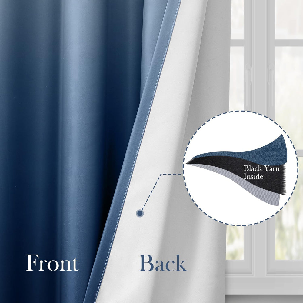 HOMEIDEAS Navy Blue Ombre Blackout Curtains 52W x 84L 2 Panels