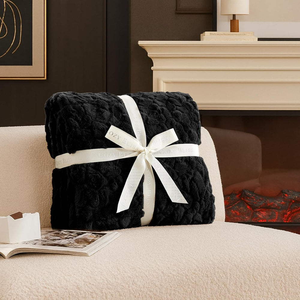 Cozy Bliss Faux Fur Throw Blanket for Couch, Fuzzy Soft Plush Thick Warm Fluf...