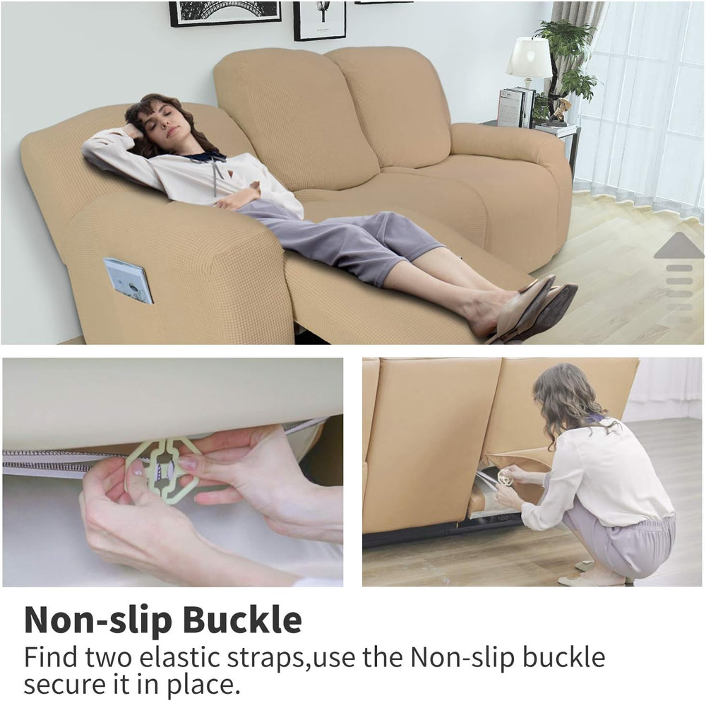Easy-Going 8 Pieces Recliner Couch Stretch Sofa Slipcover Sand