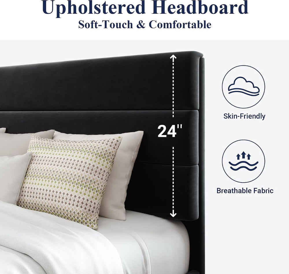 Allewie Full Size Platform Bed Frame with Velvet Upholstered Headboard
