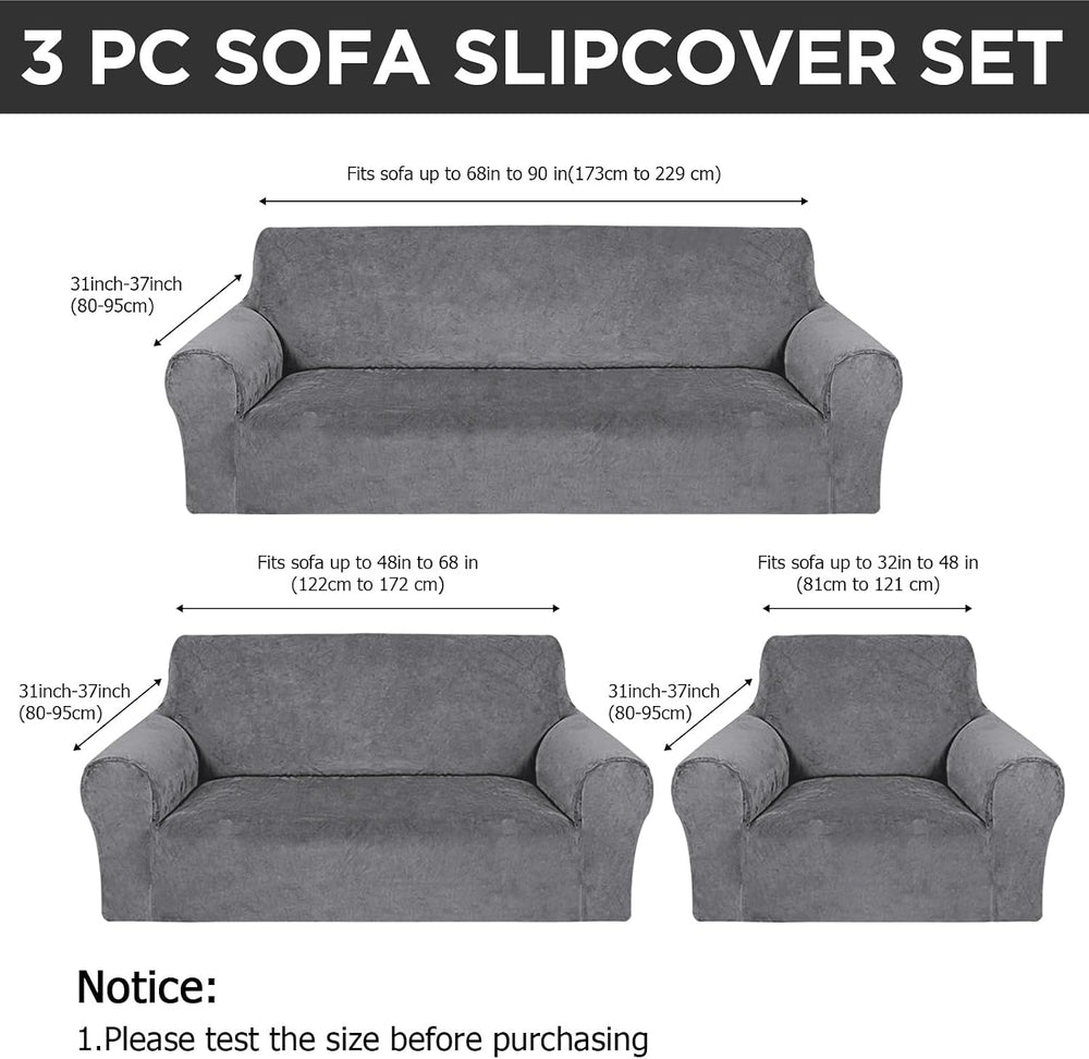 Peryiter 3 Pcs Couch and Loveseat Sofa Covers,Light Gray,Velvet