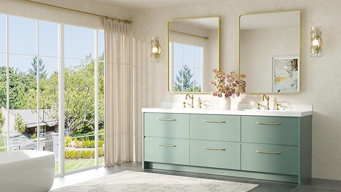 TETOTE Gold Mirror Bathroom 28 x 36 Brushed Gold Metal Framed Vanity Mirror, ...