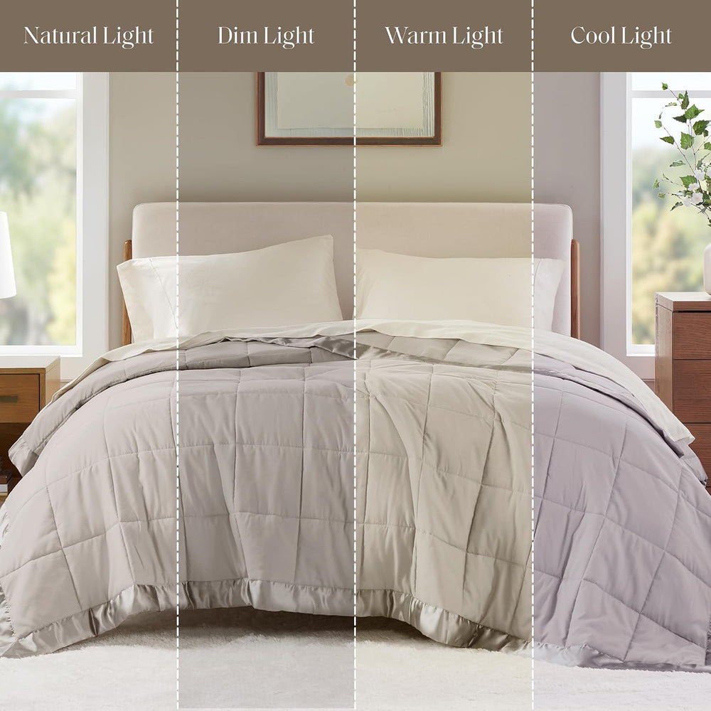 Madison Park Down Alternative Queen Blanket for Bed, Satin Trim, Grey