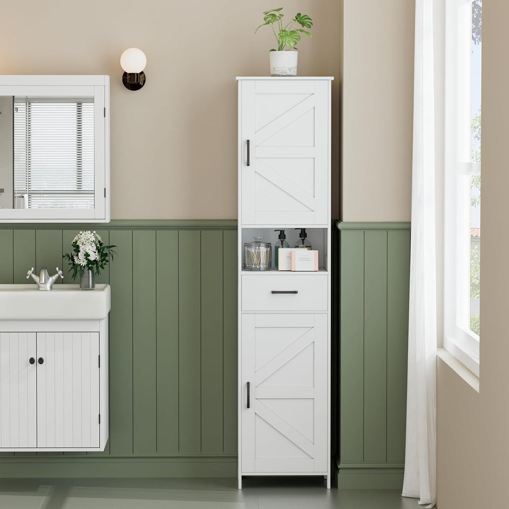 Homhedy 67" H Tall Bathroom Storage Cabinet with 2 Barn Doors and 1 Draw...