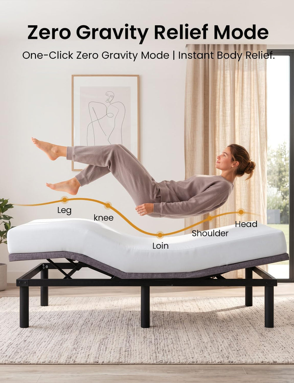 Twin XL Adjustable Bed Frame with Massage,Dual Motors Electric Bed Base