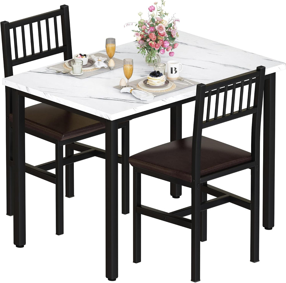 AWQM 3 Piece Dining Table, Small Kitchen Table Set for 2 with Chairs(White)