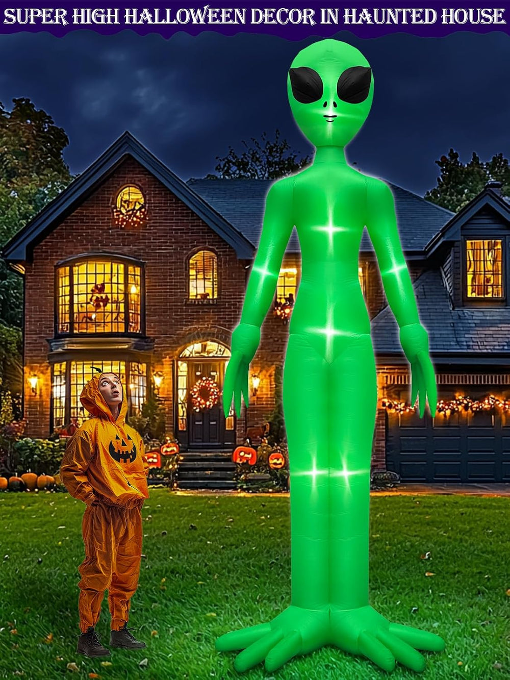 14 Ft Giant Halloween Inflatable Alien Decoration with Built-in LEDs
