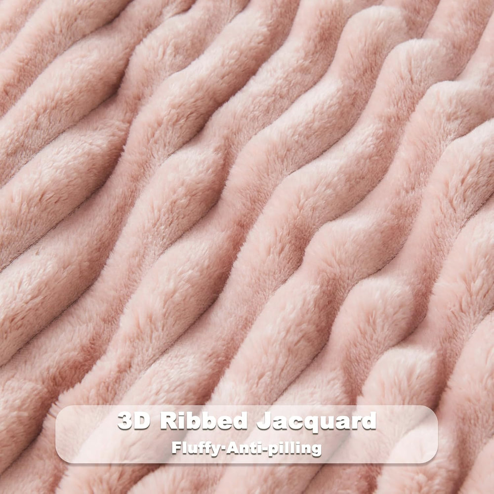 NEWCOSPLAY Fleece Ribbed Cozy Queen Blanket for Couch, Pink, 90"x90"