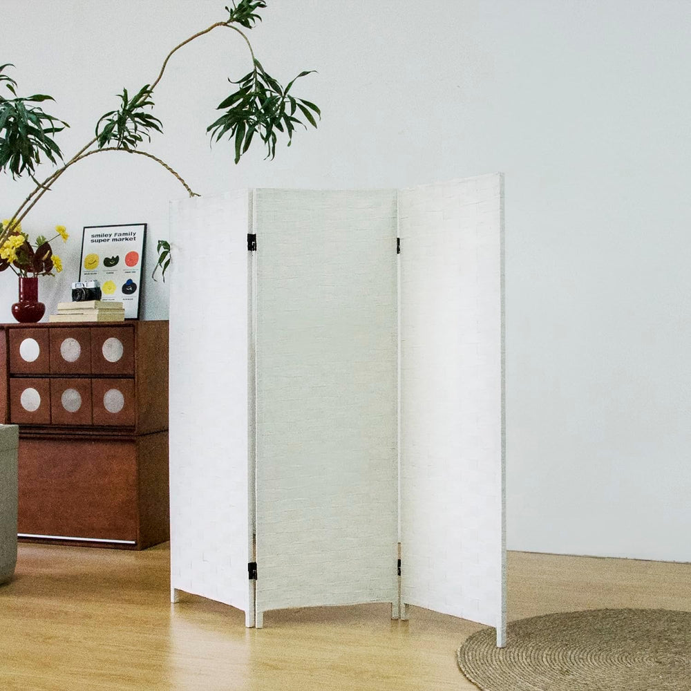 Furnnylane 3 Panel Double Sided Short Room Divider for Room Separation, Natur...