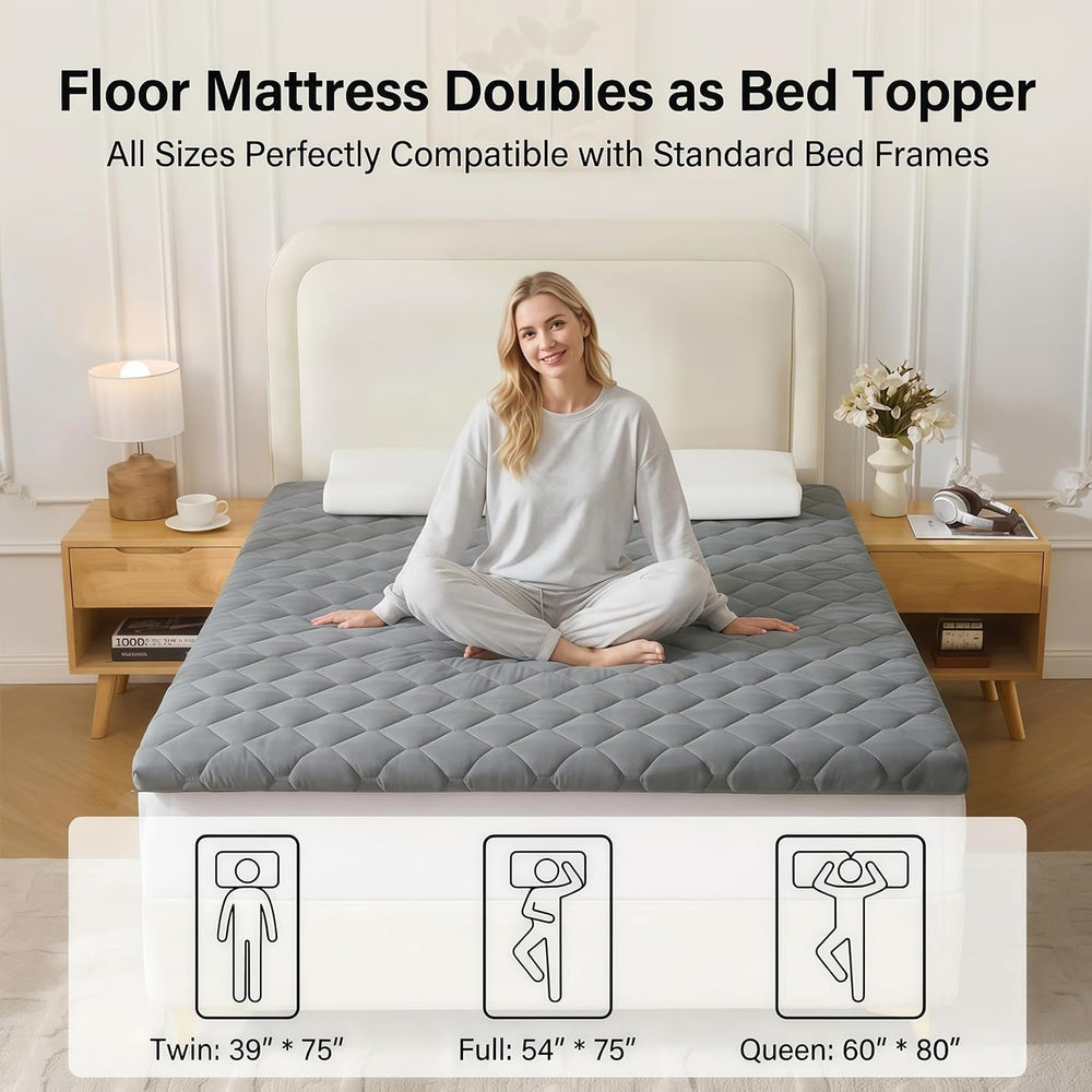 DOWNSTORIA Japanese Floor Mattress, 2.5 inch Futon Mattress Roll Up Tatami Ma...