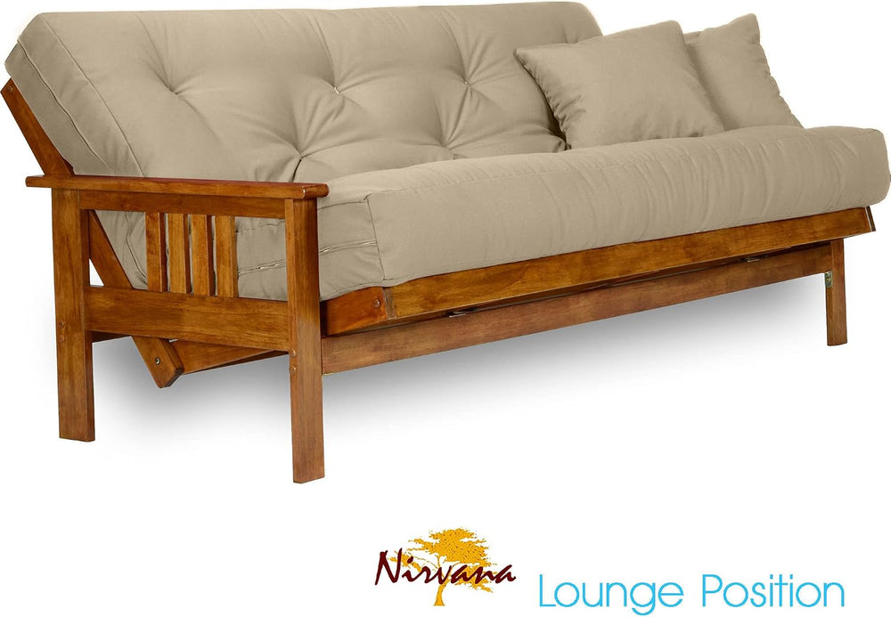 Stanford Futon Set - Queen Size, Frame, 8" Mattress, Twill Khaki Tan Cover
