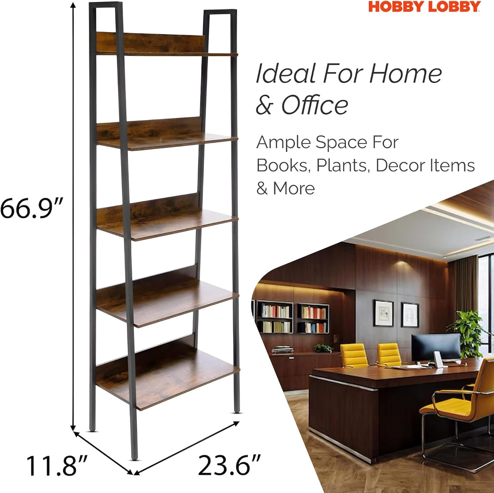 Hobby Lobby 5 Tier Industrial Ladder Shelf, 23.6 x 11.8 x 66.9 inches | Wood ...