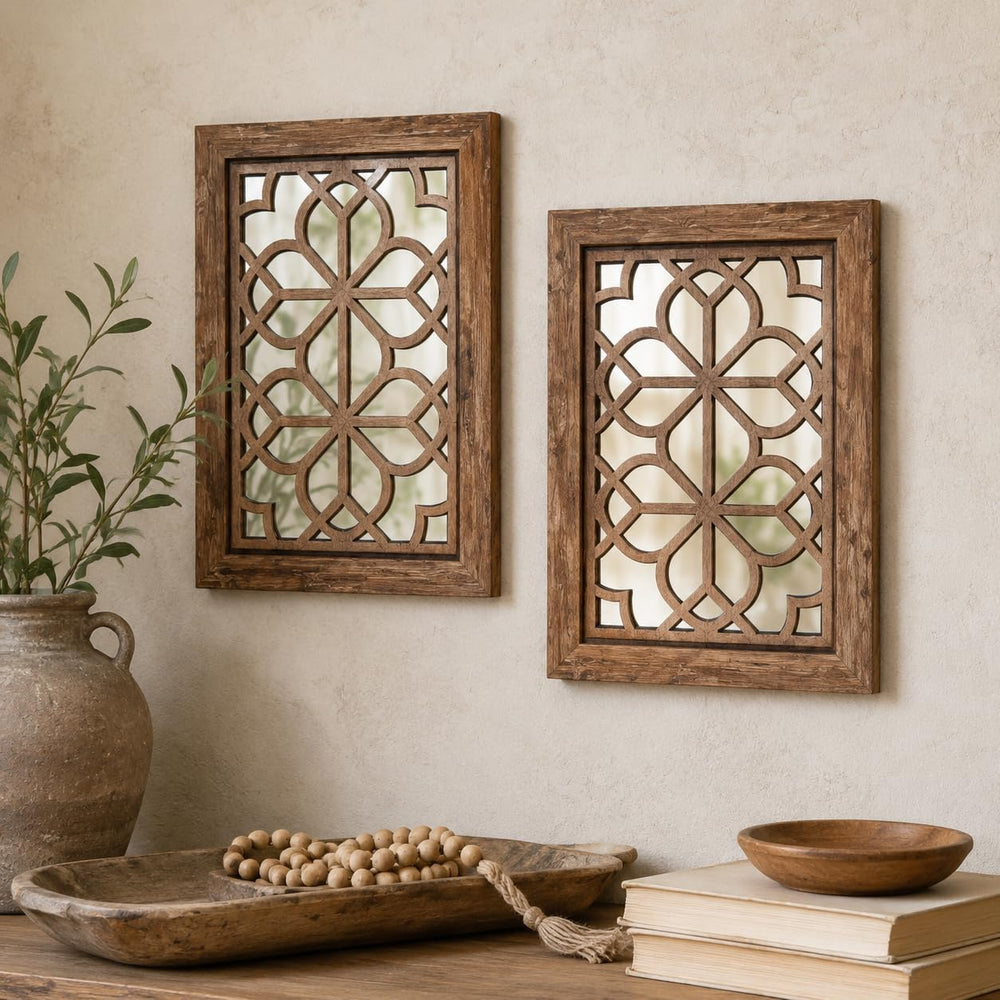Set of 2 11x15 Inch Rectangular Shatterproof Maroon Decorative Wall Mirrors, ...