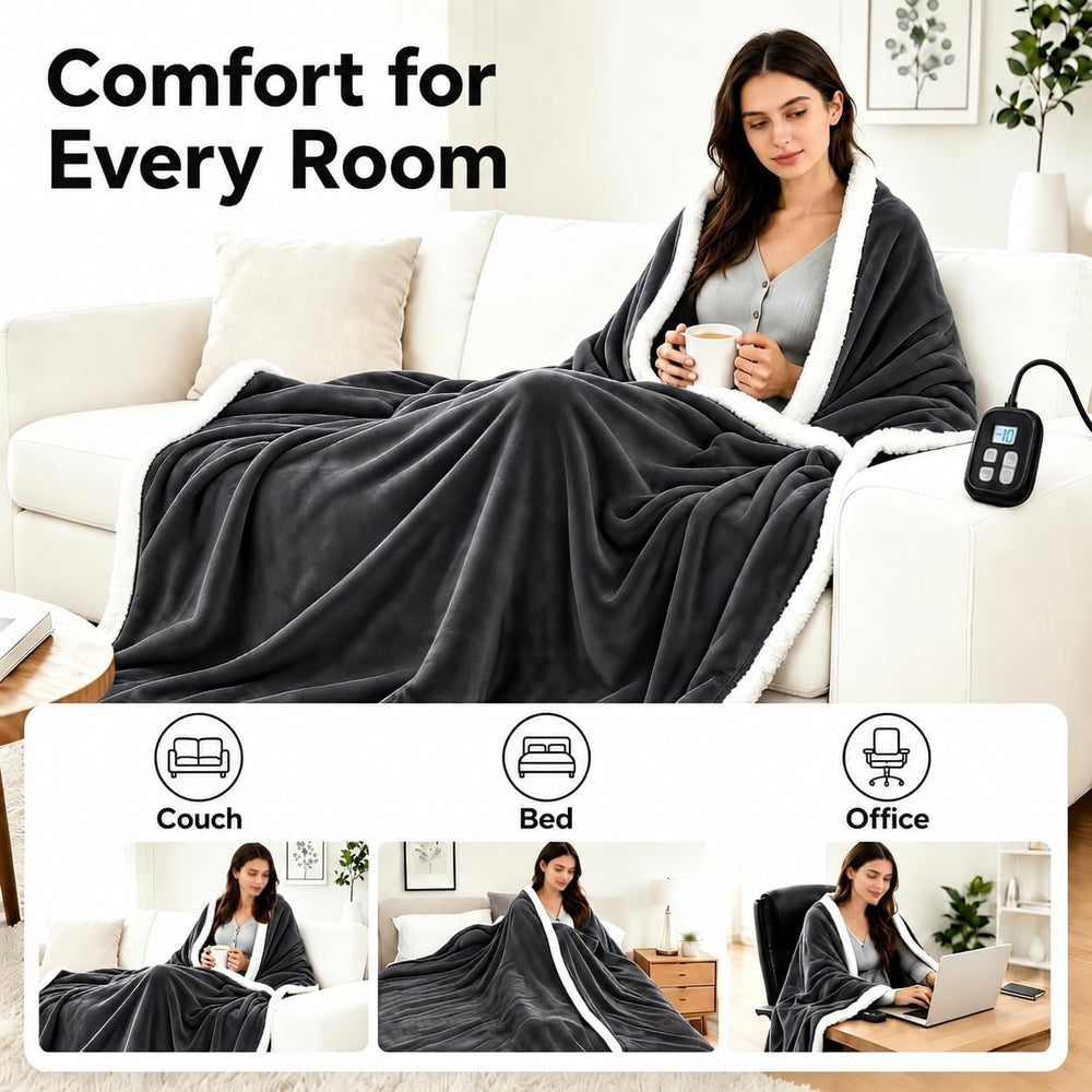 Electric Heated Blanket Full Size 72" x 84", Soft Flannel Heating B...