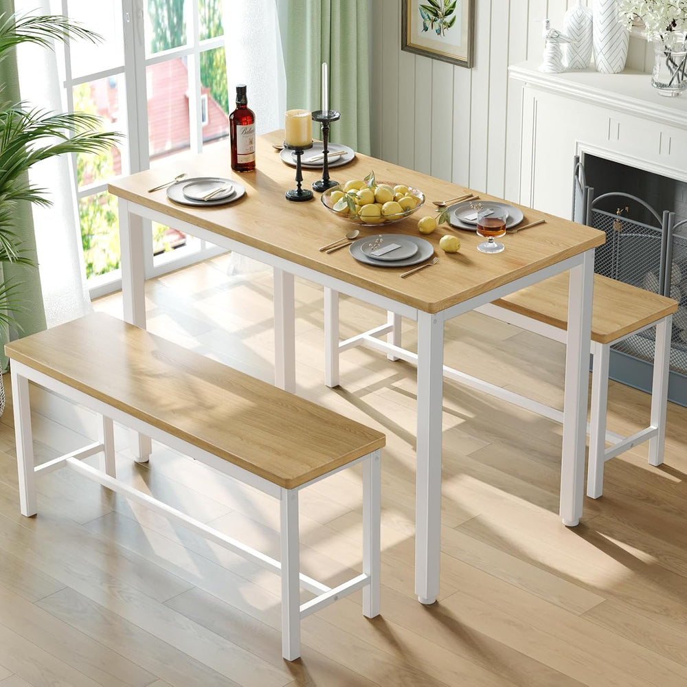 Tatub Dining Table Set for 4, 3-Piece Kitchen Table with 2 Benches, Space-Sav...