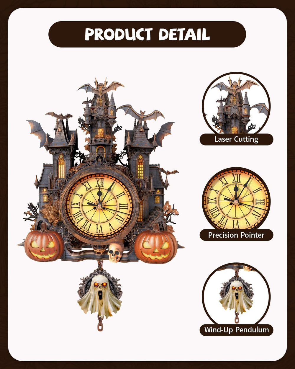 3D Puzzles for Adults, Halloween Cottage Clock 3D DIY Model Kit