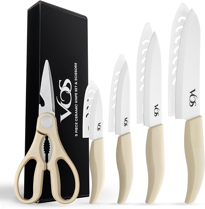 Vos ceramic knives set for kitchen in gift box, 5 ceramic knife