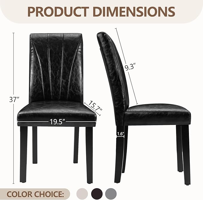 VECELO Upholstered Dining Chairs Set of 4, Modern PU Leather and Solid Wood L...