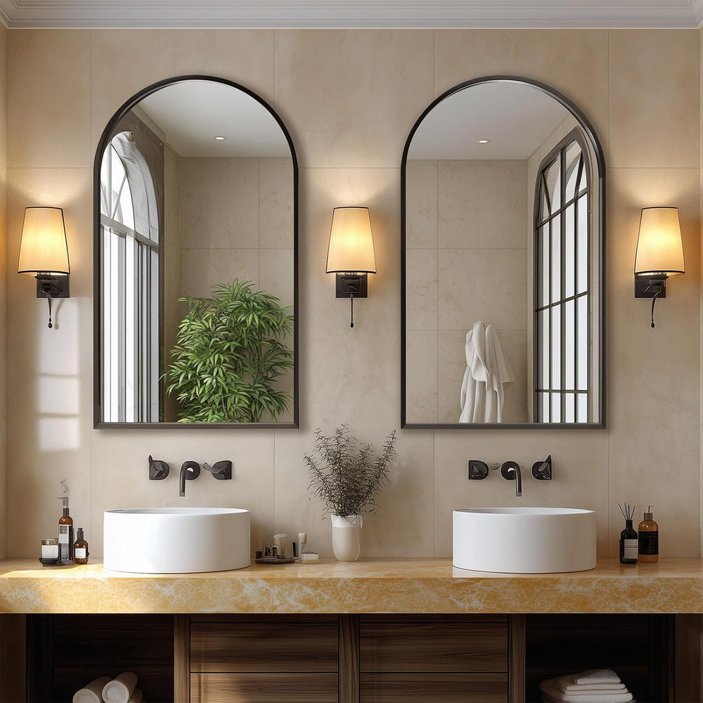 Dewfig Arched Wall Mirror, 38"x26" Bathroom Mirrors for Over Sink, ...