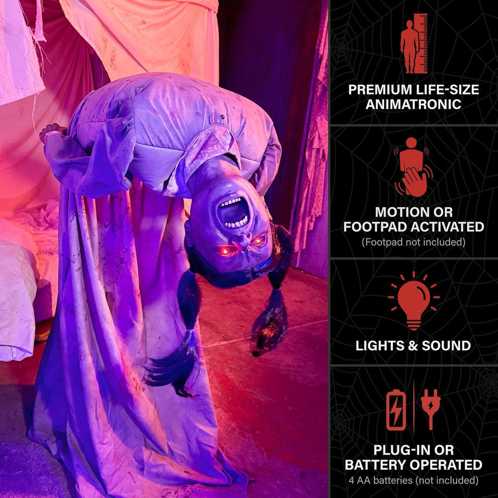 Haunted Hill Farm 4.6-Ft. Head-Spinning Beatrix Halloween Animatronic Prop
