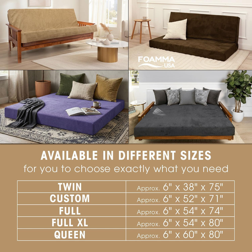 FoammaUSA Premium Corduroy Futon Couch Mattress โ Made in USA 6-Inch Memory F...