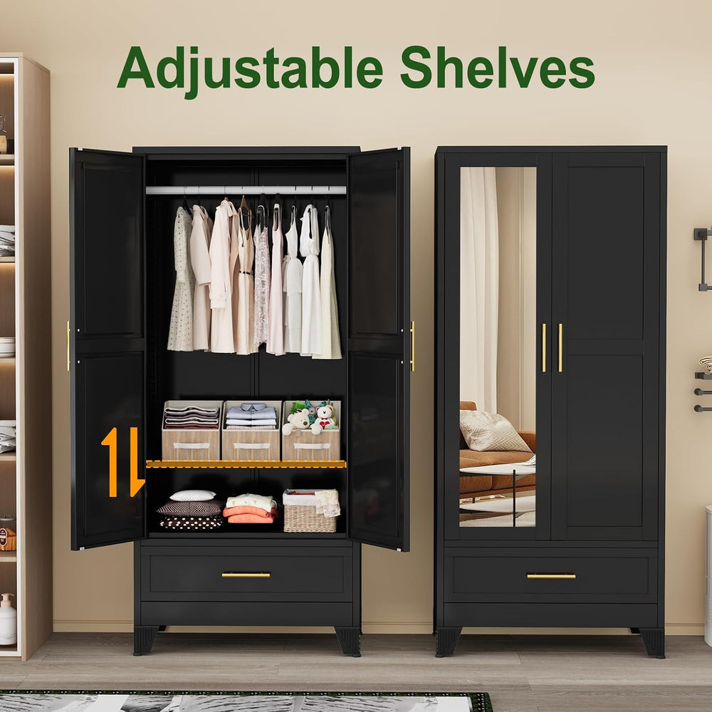 winiowa Metal Armoire Wardrobe Closet with Drawer, 71" Wardrobe Cabinet ...